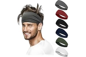 LECHI Workout Headbands for Men, 6 Pack Mens Running Headband Stretchy Sweatband Sports Headband