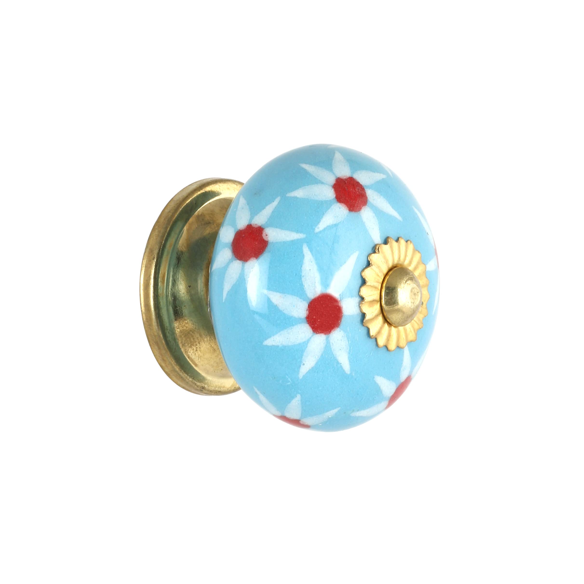 Rasiya Art Dresser Knobs for Cabinets and Drawers - Handmade Ceramic Kitchen Cupboard Wardrobe Pull Handle Countryside Boho Decor Furniture Hardware - Sky Blue Star - Pack of 4 — image 1