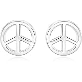 AeraVida Peace Sign Sterling Silver Stud Earrings for Women – 7mm or 8mm Round .925 Silver Push Back Studs – Hypoallergenic Minimalist Punk Symbol Jewelry
