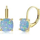CiNily Leverback Dangle Earrings for Women Girls Hypoallergenic,14K Gold Plated Pendant Earrings Square Opal Hoops Hanging Lever Earrings Fashion Jewelry Gifts for Sensitive Ears