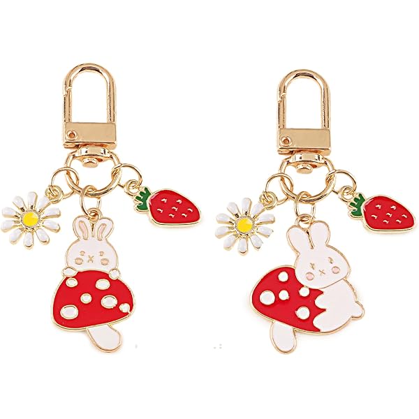 Cute Sakura Rabbit Keychain - Kawaii Pink Flower Rabbit With Peach & Rice Balls, 2023 Year Of Rabbit Gift For Women & Girls