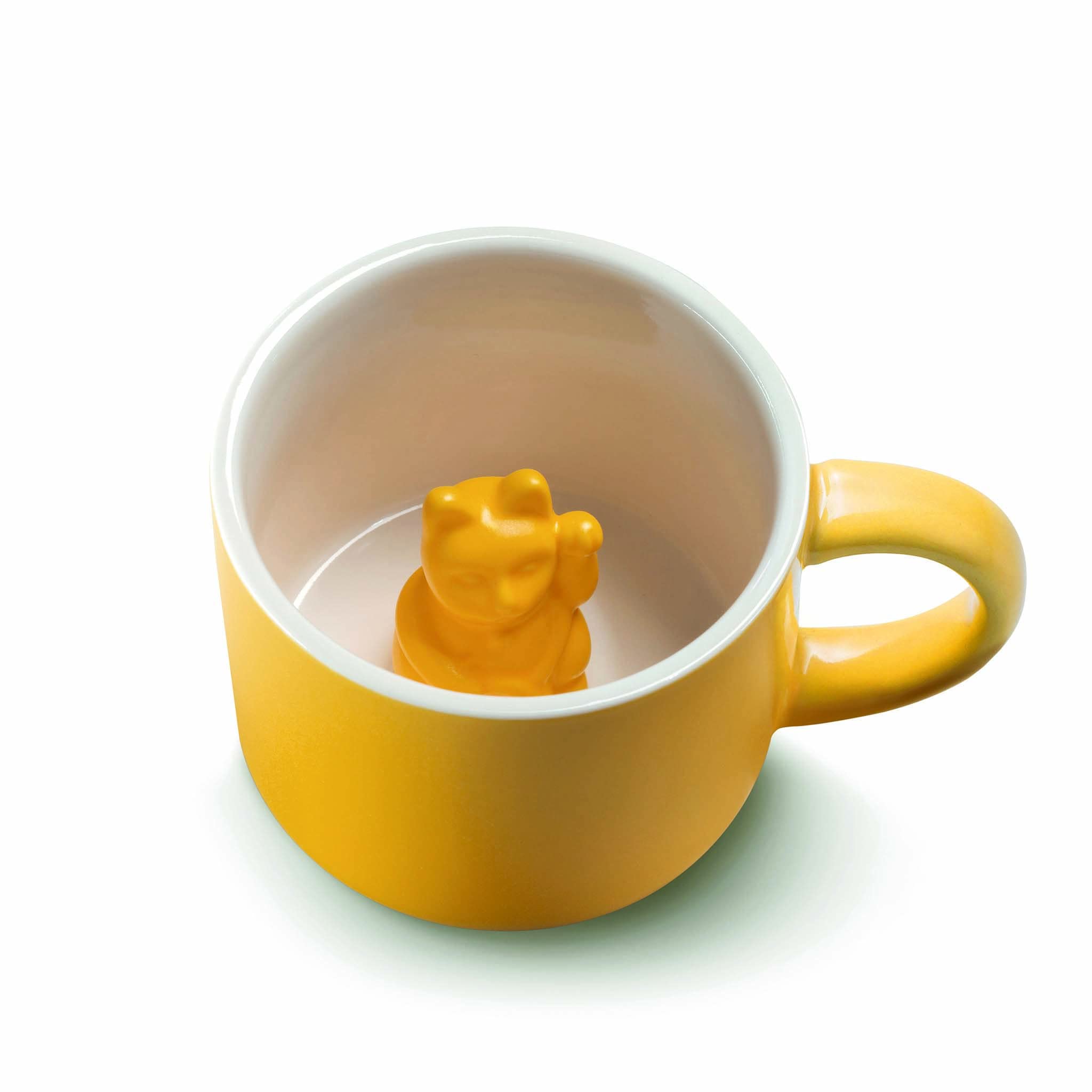 Maneki Neko Lucky Mug Deep Yellow | Cup with Lucky Cat Lucky Cat Coffee Mug Tea Mug