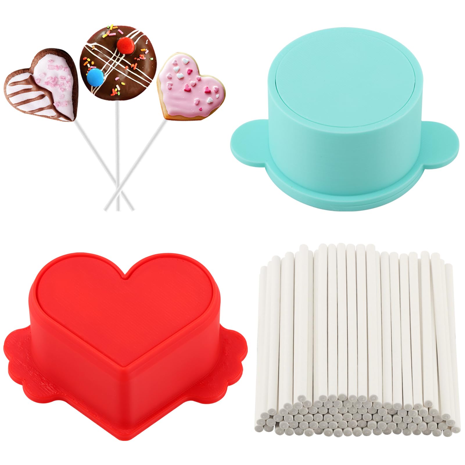 Photo 1 of 2Pcs Circle and Heart Cake Po p Cutter and Pusher,3D Printed Cake Po-p Molds Shapes Press Set,Cake Po ps Cutter and Maker for Home Baking,Birthday Parties,Wedding