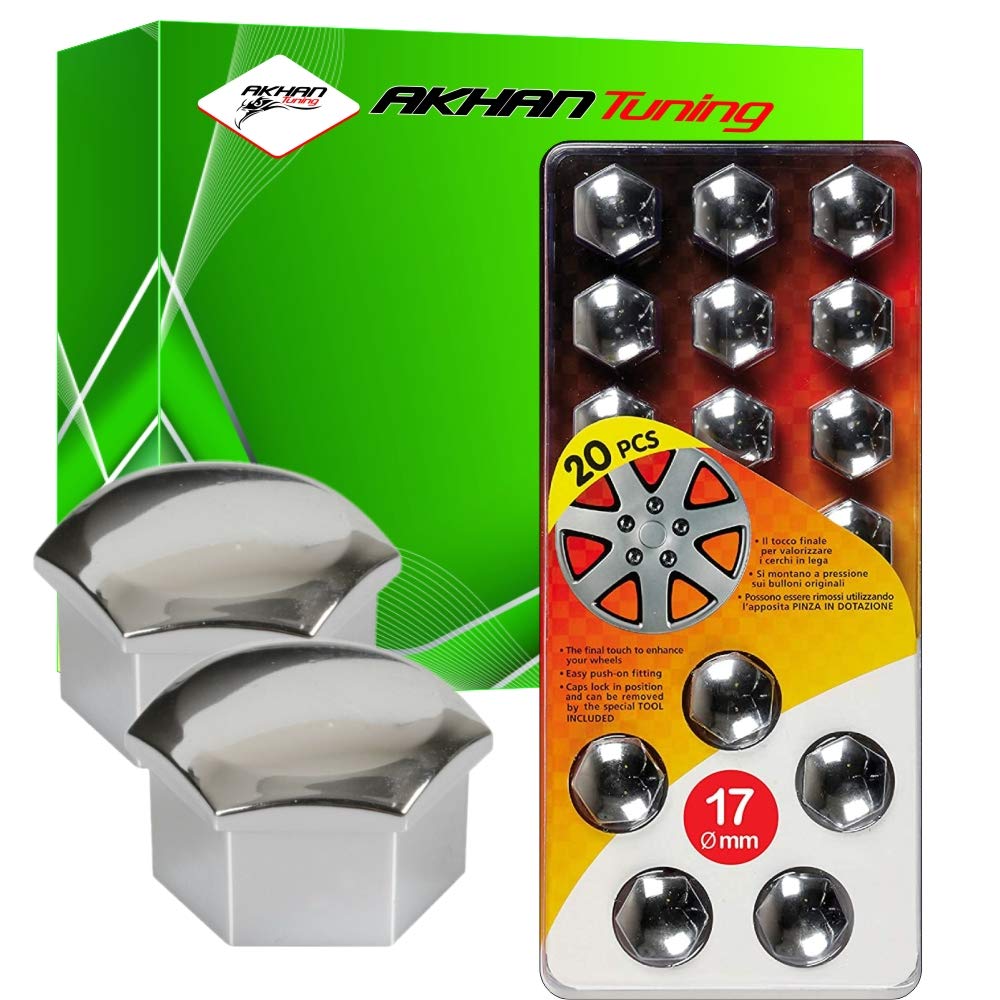 2241-20 Piece - Ø 17 mm Chrome nut caps, Wheel screw cover bolt cap Protectors