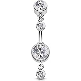OUFER 14G Belly Rings, Clear CZ Pendants Belly Button Rings, Pave Clear Crystal Stone Belly Piercing Jewelry, 316L Surgical Steel Navel Piercing Jewelry For Women Men