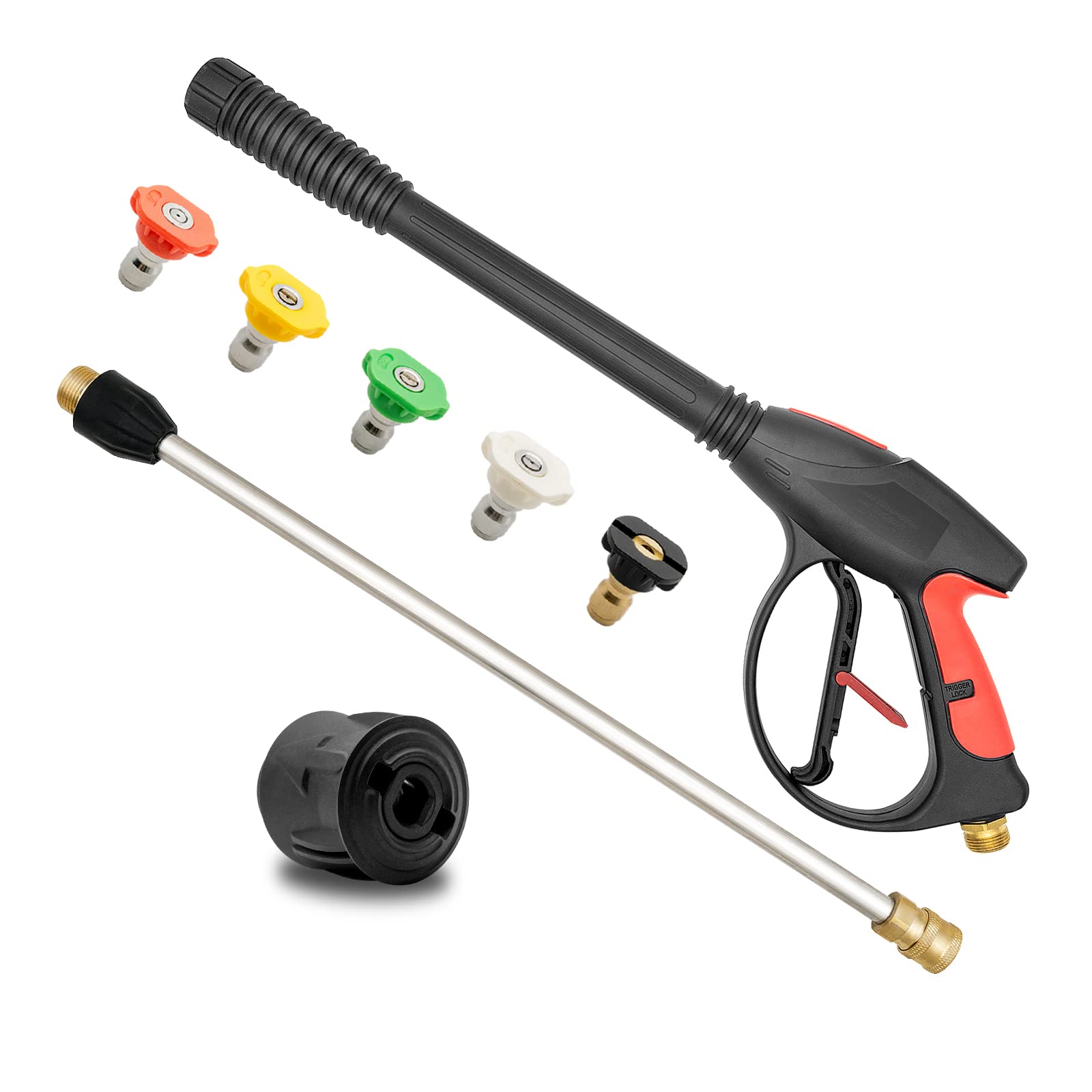 Fai Top 4000PSI Pressure Washer Long Gun,with Replacement Wand Extension, 5 Nozzle Tips, M22 14MM & Quick Connector for Car Washer Cleaning Tool