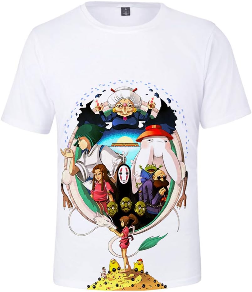 AMOMA Unisex Hayao Miyazaki Anime Spirited Away Printed T-Shirt Studio Ghibli Art Tops Tees