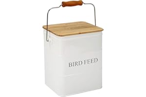 Brabtod Bird Seeds storage container, Metal food tin for Birds, pet snacks Canisters with wooden lid/handle/sevice scoop,hold
