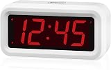 KWANWA Cordless Digital LED Alarm Clock 1.2" Display AA Battery Operated White
