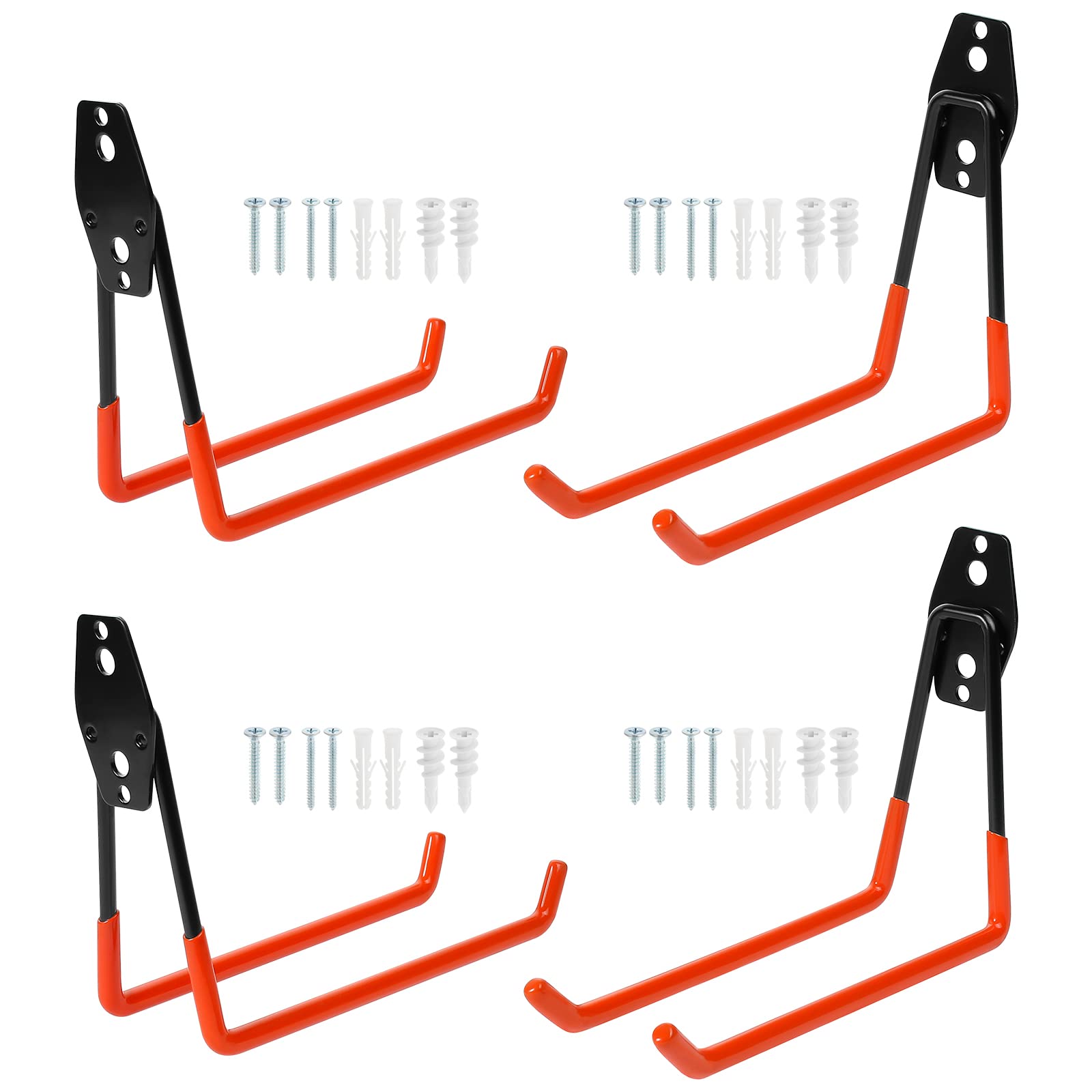 Knpwer 4 Pcs Garage Hooks,Heavy Duty Steel Garage Storage Hooks,Tool Hangers for Garage Wall,Utility Wall Mount Garage Hooks and Hangers with Anti Slip Coating (Orange, 19 * 16cm)
