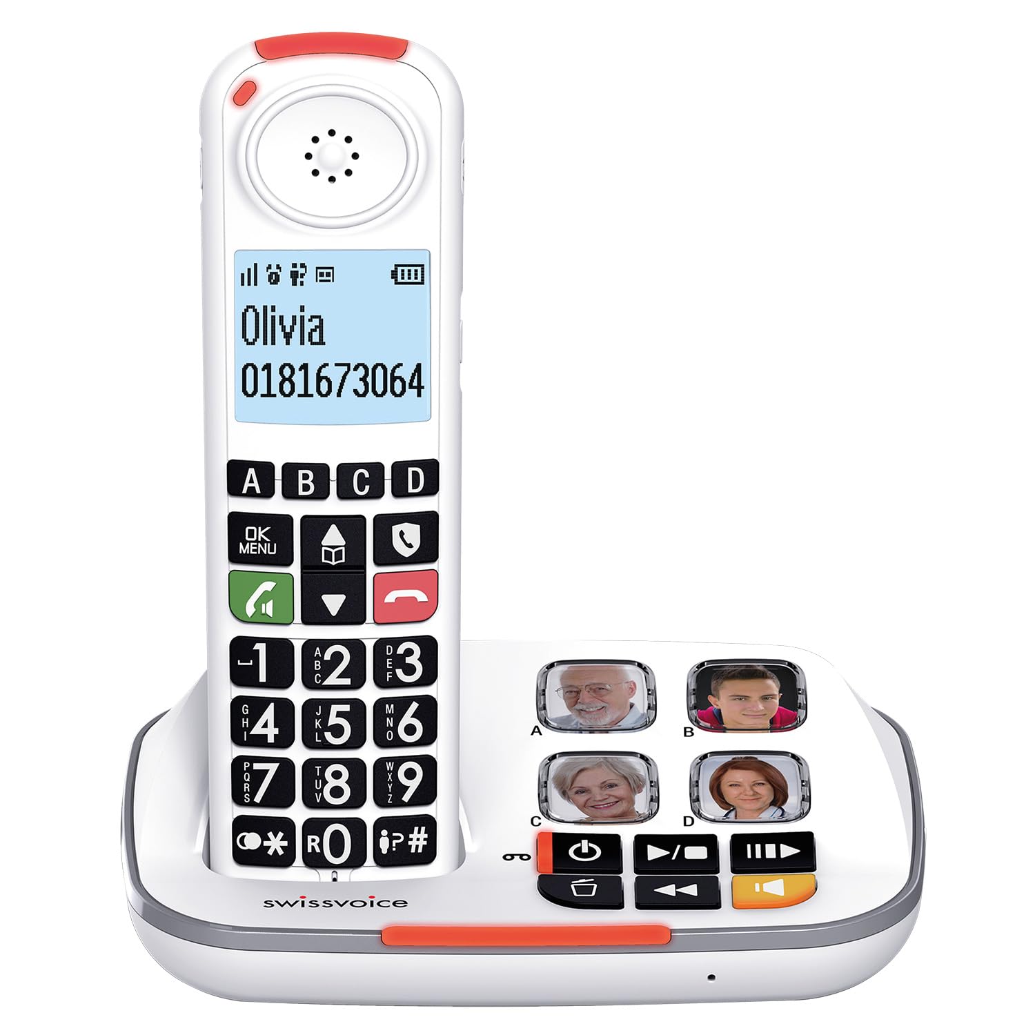 SWISSVOICE - Xtra 2355 - DECT - Cordless Phone - Large keys Answering Machine - Audio Boost - Loud Ringtones - Hearing Aids Compatible - Call Block - White