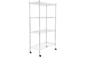 Whitmor 4 Tier Storage Shelves, Heavy Duty with Wheels, Adjustable Steel Organizer Wire Rack, 400 lbs Capacity per Shelf, Max 1600 lbs Total for Garage, Kitchen, Plant, 36" L x 14" W x 54" H, Chrome