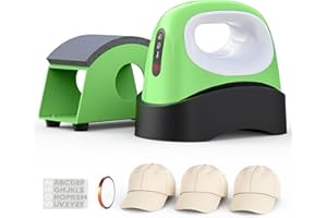 Hat Heat Press Machine, Alldeer Handheld Hat Press with Digital Display, Free Temp and Time Adjustment, 3 Hats, 2 Stickers, Tape, Hat Press Heat Machine for Caps/Canvas Bag, Heat Transfer (Green)