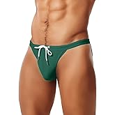 MIZOK Men's Sexy Low Rise Swimsuits Bikini Swimming Briefs Swimwear with Adjustable Drawstring