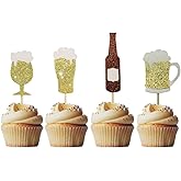 Morndew 24 PCS Goblet Beer Glass Champagne Cheers Cupcake Toppers for Festival New Year Party Celebration Party Birthday Party Wedding Party Decorations