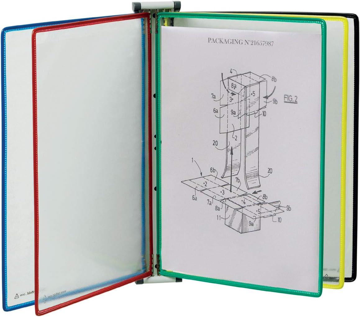 Tarifold, Inc. W290 Wall Display Unit Starter Set With 5 Display Pockets, Assorted Colors, 10 Sheet Capacity
