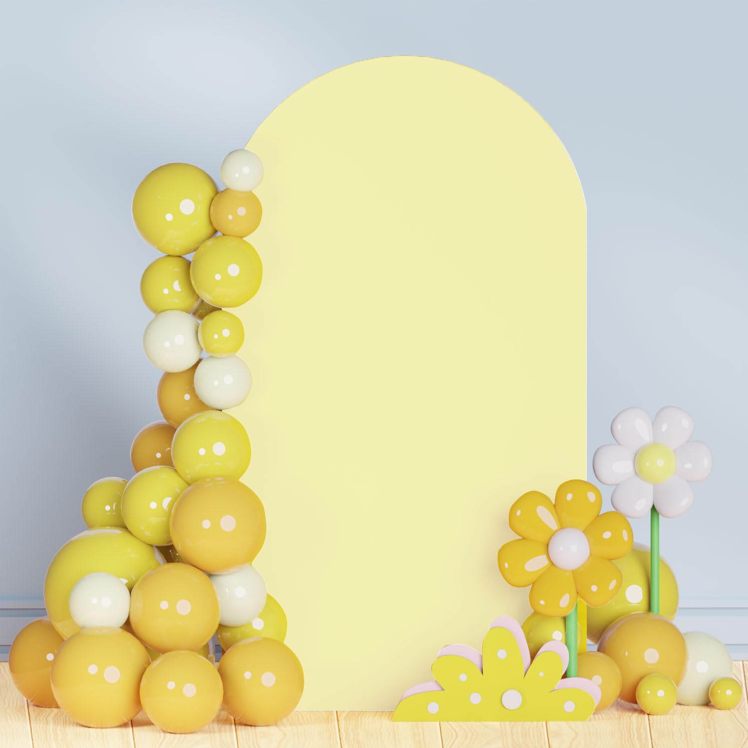 Photo 1 of 6.6FT Wedding Arch Cover Round Top Fitted Spandex Arch Backdrop Cover Yellow Backdrop Cover for Arch Stand Chiara Frame Backdrop Cover Stretch Fabric Arbor Backdrop for Baby Shower Birthday Party