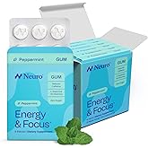 Neuro Energy &amp; Focus Gum, Peppermint, 54 Count | 40mg Natural Caffeine Gum, 60mg L-Theanine, Vitamin B6 + B12, Sugar Free, Vegan, Clean Nootropic Energy &amp; Focus Supplement