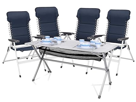 Luxus Camping Set - Alu Campingtisch groß mit Komfort Stühlen leicht und klappbar – einfach zu verstauen