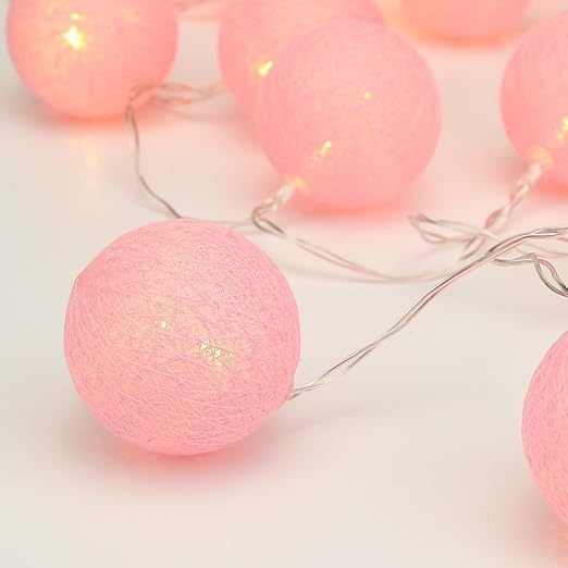 Elinkume String Light Led 20leds Beautiful Pink Cotton Ball Warm