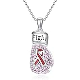 AXOMY Breast Cancer Necklace 925 Sterling Silver Pink Ribbon Boxing Gloves Necklace Breast Cancer Survivor Jewelry for Women