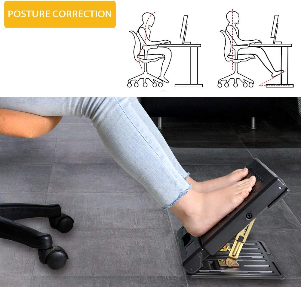 Adjustable Footrest with Removable Soft Foot Rest Pad Max-Load 120Lbs with Massaging Beads 4-Level Height Adjustment for Car, Under Desk, Home, Train : Office Products