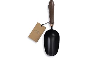 Barebones Garden Scoop - Garden Spoon - Stainless Steel Small Hand Shovel for Transplanting, Digging, and Planting - Great Home Gardening Hand Tools (Walnut/Black)