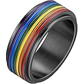 HIPUNK Rainbow LGBT Pride Ring - Stainless Steel Enamel Lesbian Gay Bisexual LGBTQ Pride Month Wedding Engagement Band Rotatable Unisex Colorful CZ Couples Eternity Ring Men Women