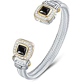 UNY Designer inspired jewelry double cable Wire CZ Antique Bangle Elegant Beautiful Valentine Gift (Black)