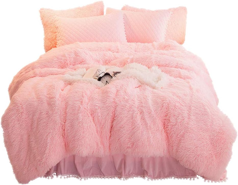 YOUHAM Luxury Faux Fur Bedding Sets Shaggy Plush Duvet