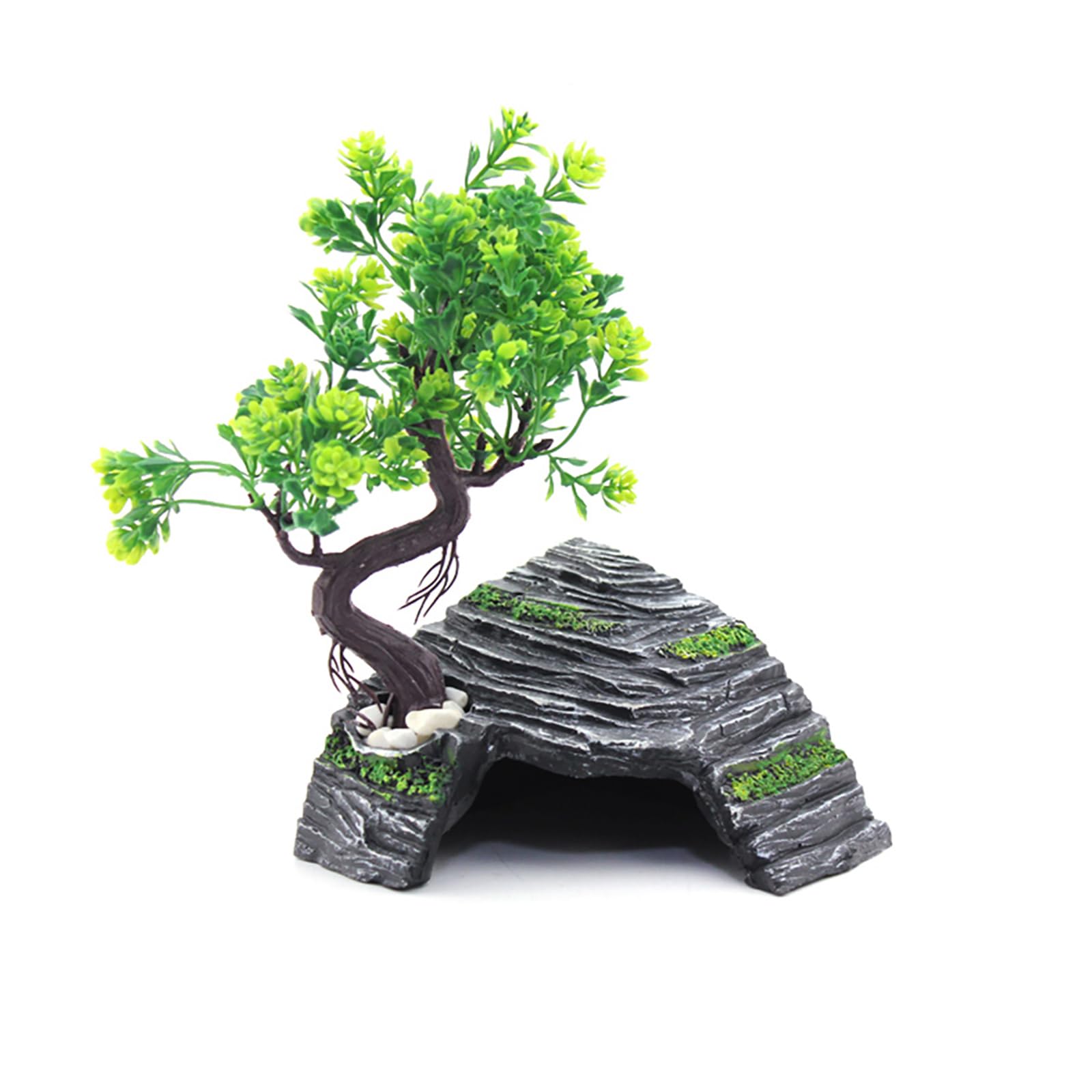 Reptile Hideout Caves Turtle Ramp Basking Platform Habitat Shelter Decor Humidify Hide Cave Resin Rock (S)