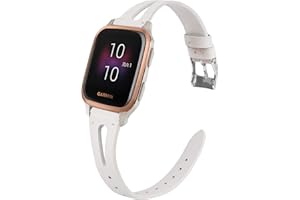 Compatible for Garmin Venu Sq Band, YOUkei Slim Vintage Leather Strap Replacement for Women, Man, Wristband Accessories Compatible for Garmin Venu Sq Smartwatch/Venu 2 Plus Smartwatch 2022 (White)