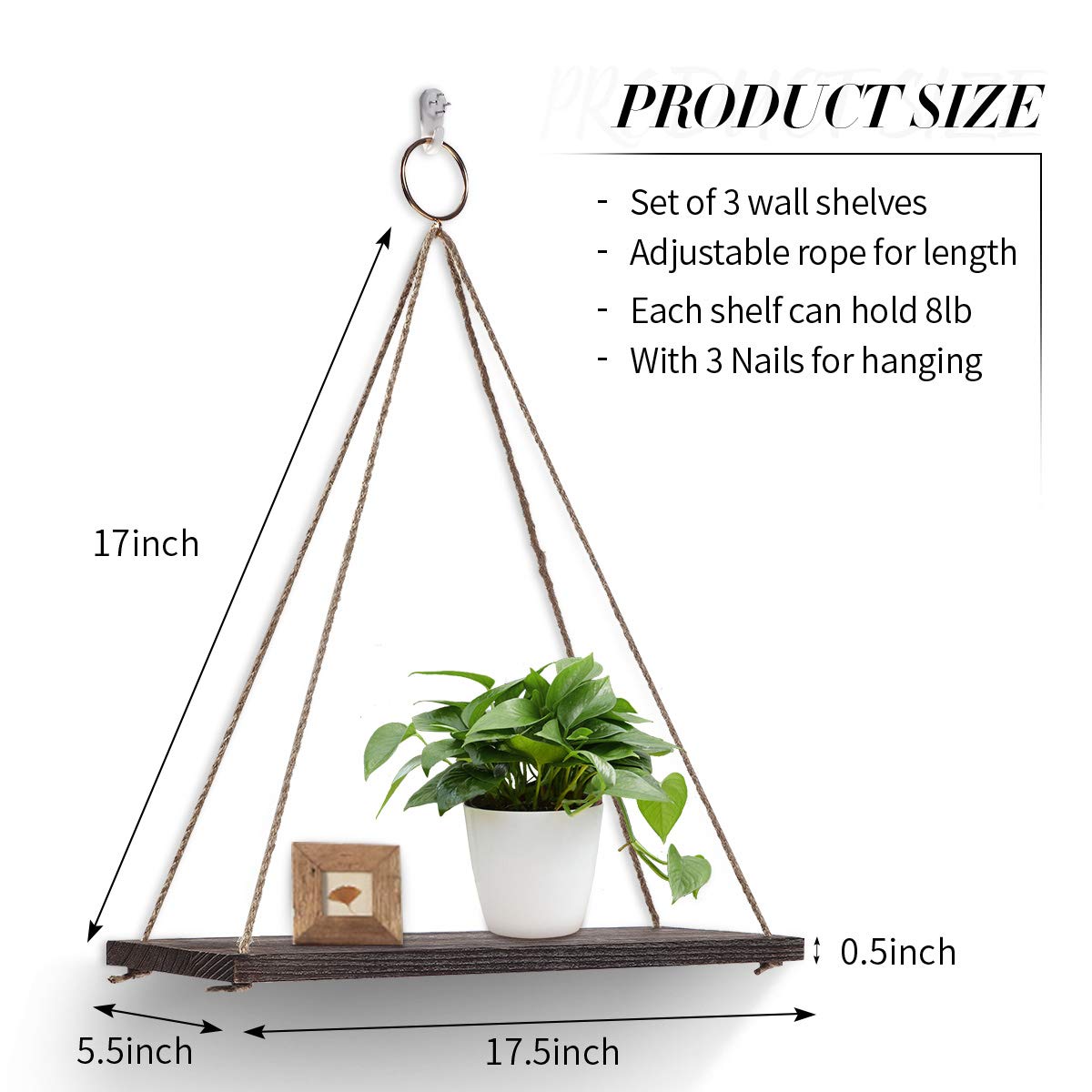 Hängendes Regal Holz Regal für Blumentopf Wohnaccessoires Decor