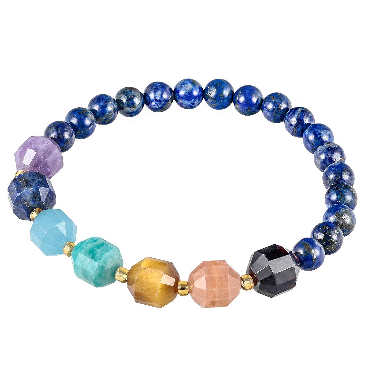 Nupuyai 7 Chakra Lapis Lazuli Healing Crystal Bracelet for Women Men, Lucky Birthstone Beads Stretch Bracelet for Reiki Yoga Meditation