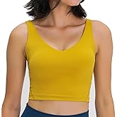 Lemedy Women Sports Bra Longline Crop Tank Top Padded Workout Running Yoga