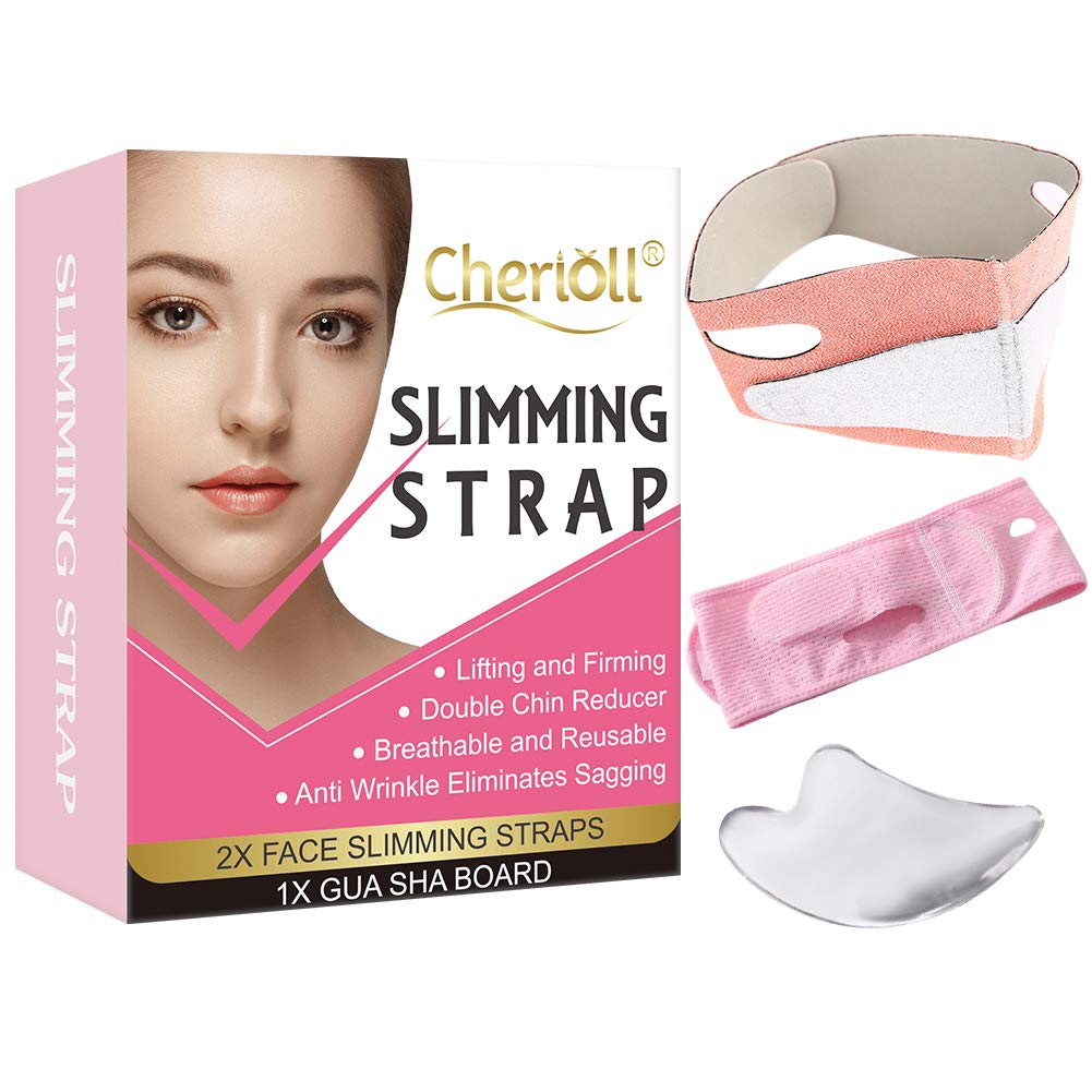 Slimming Strap, Face Lifting Belt, Double Chin Reducer, Face Shaper Chin Strap with Gua Sha Board,V-Line Lifting,Double Chin Lifting Belt