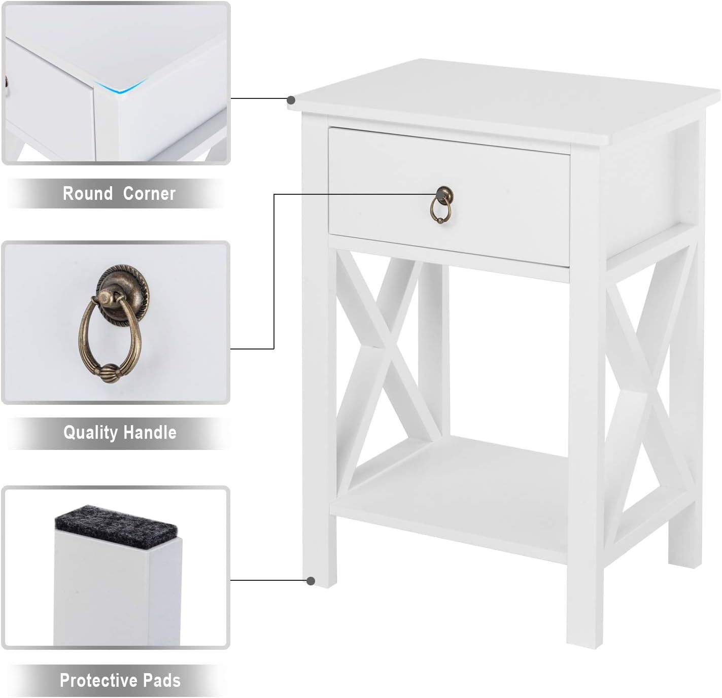 Bonnlo White End Table Nightstand with Drawer and Shelf for Storage: Kitchen & Dining