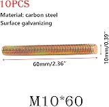 Qrity M10 x 60mm Carbon Steel Full Threaded Rods Bar Studs Coloured Zinc 10Pcs view 2