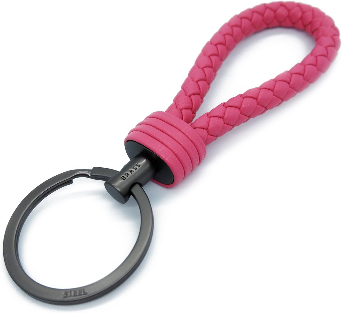 LABEN Key Chain Lambskin Handwoven Genuine Leather Keychain - Rosy Red