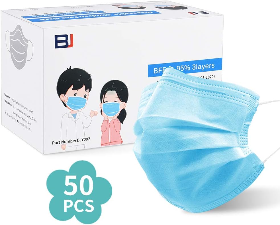 50Pcs Disposable Free Face Size Blue 3-PLY for Kids (Suitable for children aged 6-14)