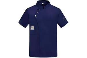 HUEAHDOU Unisex Chef Coat Short Sleeve,Chef Coat Men/Women Comfortable Button Closure - Kitchen,Restaurant,Hotel Uniform