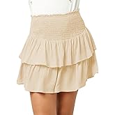 CharmWM Girls Mini Skirts High Elastic Waisted Tiered Smocked Ruffle Skirt with Shorts US Size 4-15