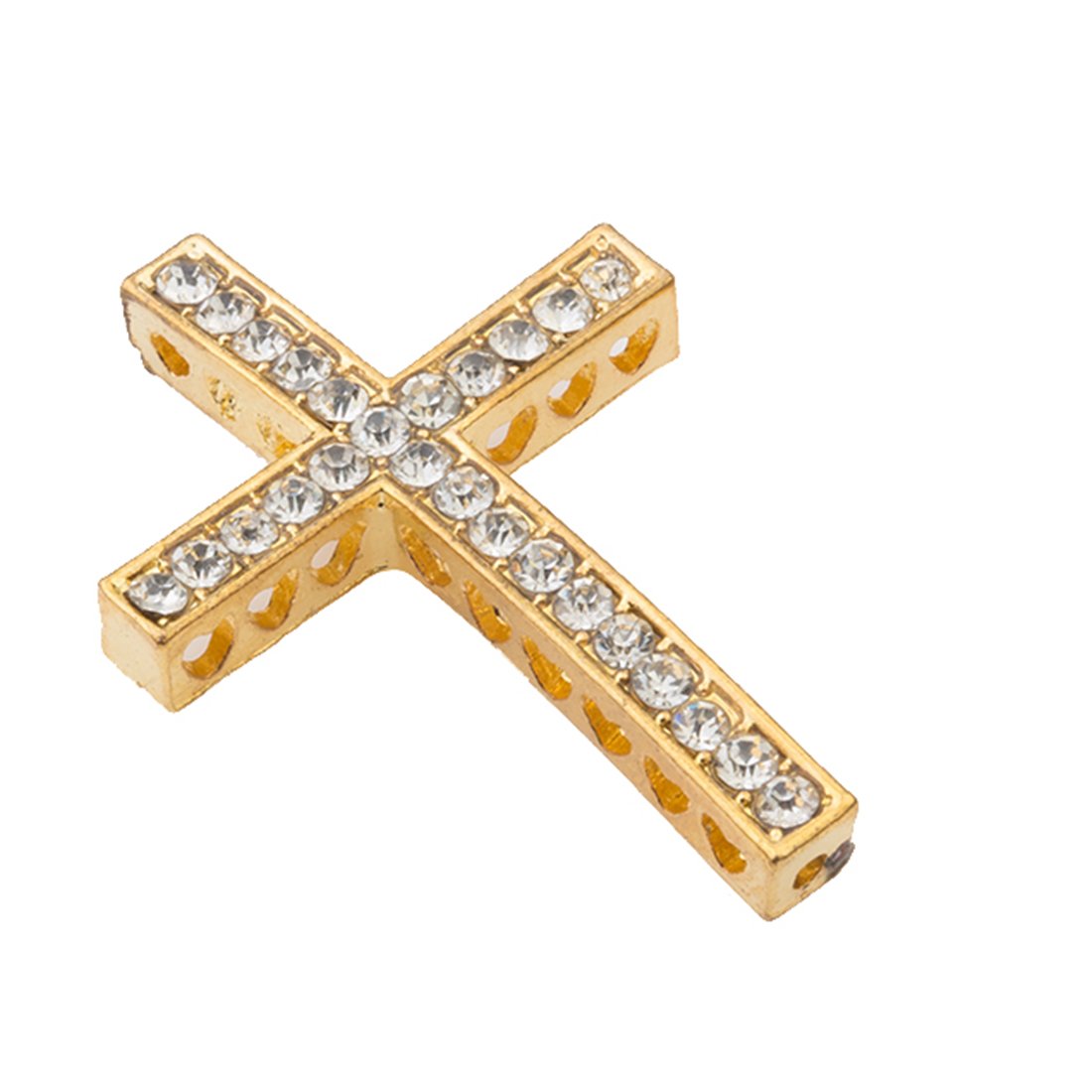 RUBYCA 10pcs Cross Sideway Metal Connector Bead DIY Shamballa Bracelet Gold Color White Clear Crystal Inlay