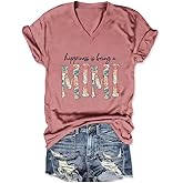 Funny Grandma V Neck Shirt Grandma Life T-Shirt Women Short Sleeve Casual Graphic Tees for Nana Grandma