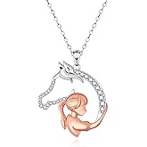 Helonley Cute Horse Necklace for Women - 925 Sterling Silver Horse Necklace Pendant Rose Gold-plated CZ Animal Necklace Hypoallergenic Jewelry Gifts