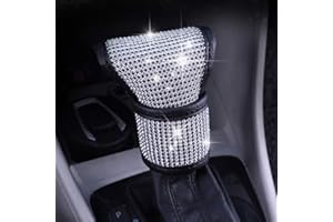 MLOVESIE Plush Auto Gear Shift Knob Cover with Crystal Glitter Bling Rhinestones for Girls,Lady Universal Fit (Bling) (White)