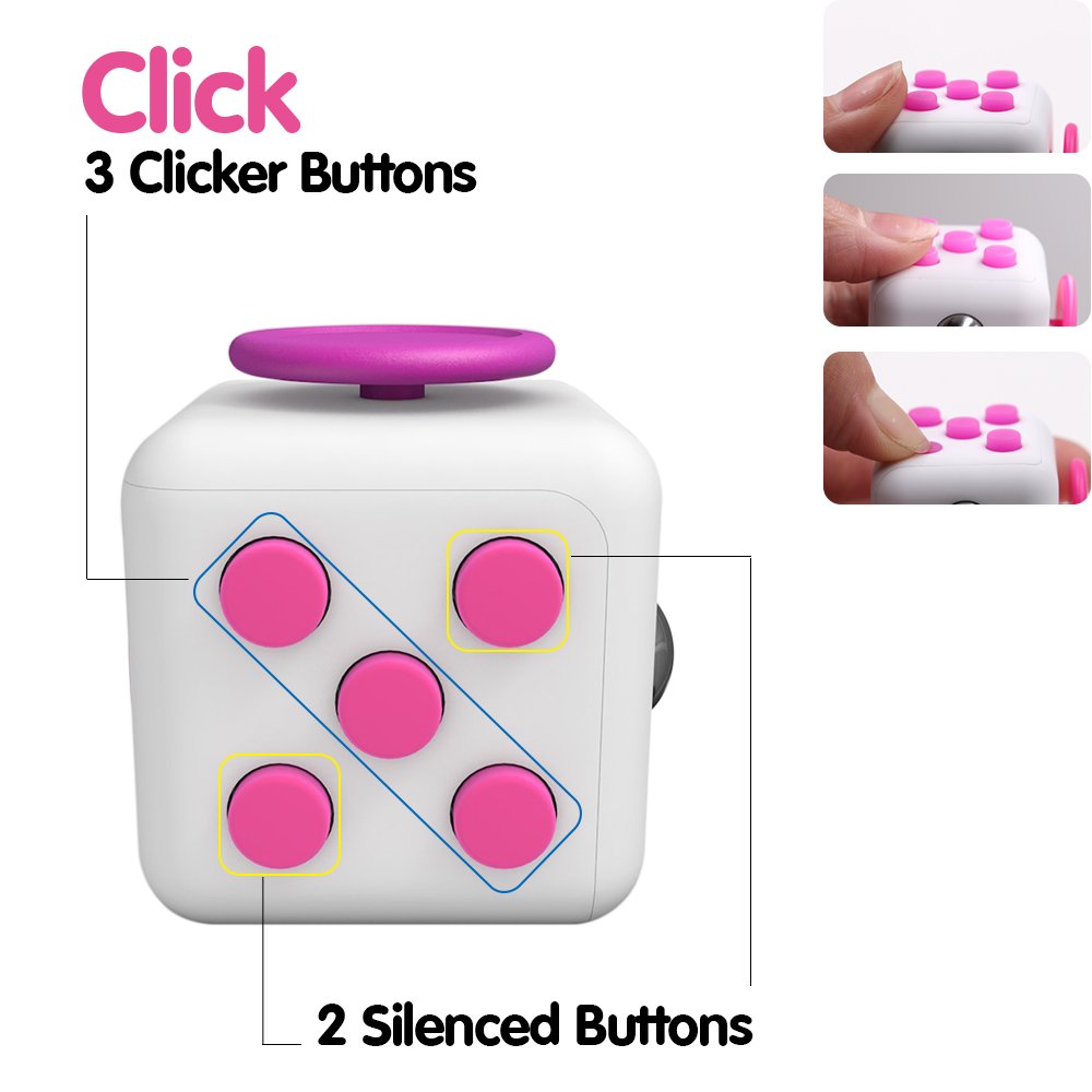 Lodabodkin Fidget Cube Relieves Stress and Anxiety for Children and Adults, Anxiety Attention Toy (White-pink)