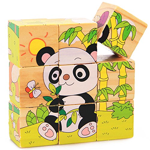 Jigsaw Panda Wood 3D Puzzle Educational Toys Six Sides 9 Pcs Wooden Baby Panda Puzzle Toy Gift ZG0008
