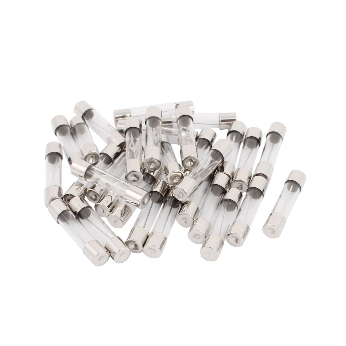 sourcingmap 30Pcs 250V 15A 6mm x 30mm Cylinder Shape Glass Tube Fuse Silver Tone