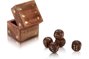 THE GREAT INDIAN BAZAAR Handcrafted Wooden 5 Dice Box Holder Shaker Dice Thrower Roller Portable Dice Cup Five Dice Game Set Storage Case Decorative Brass Inlay Toys & Games Birthday Housewarming Party Favor Gift Ideas